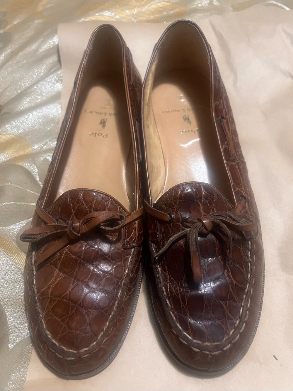 Polo Ralph Lauren Real Alligator Skin Tie Loafers Moccasin Loafers Men 9.5 D